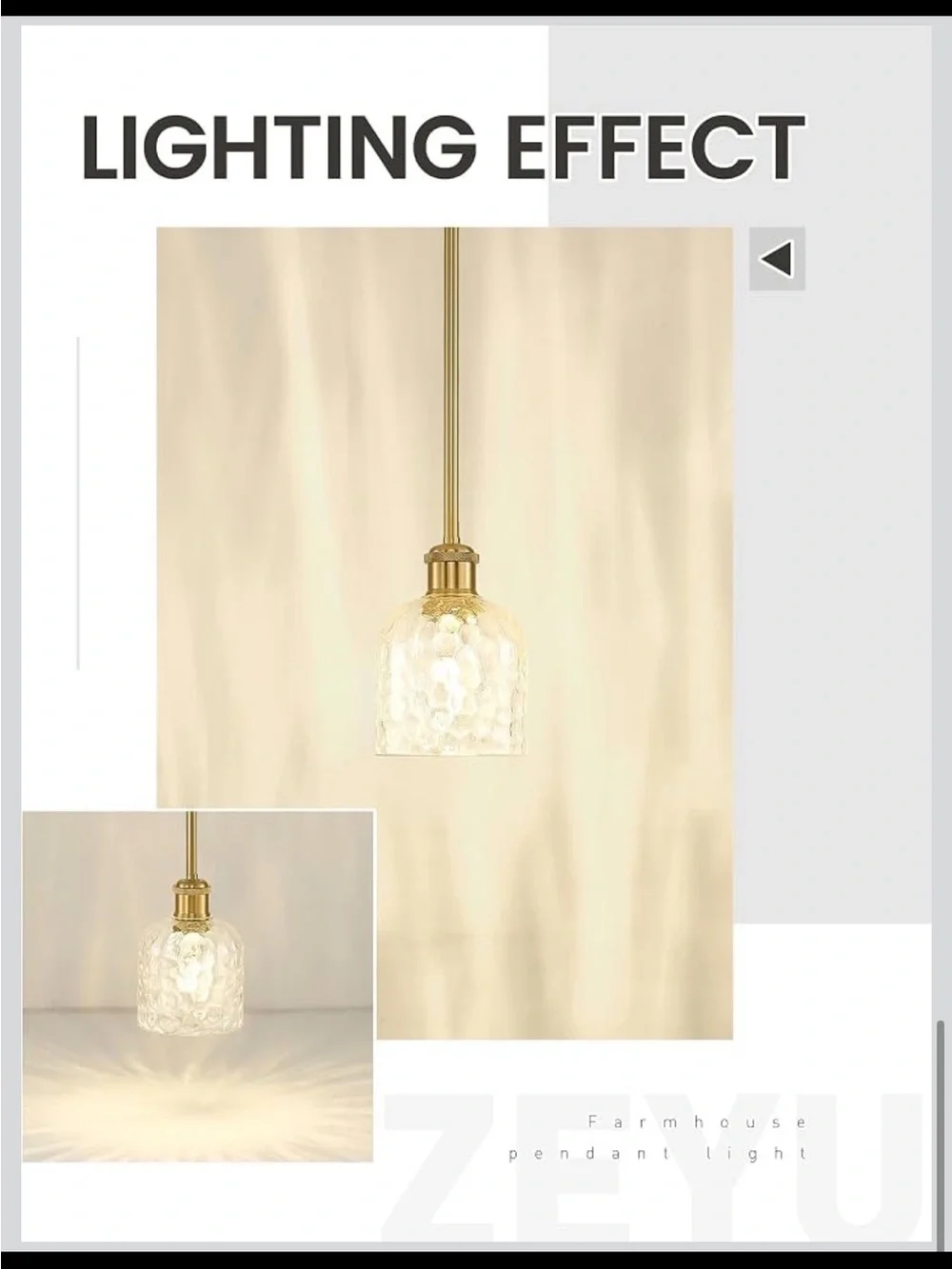 Zeyu 1-Light Kitchen Pendant Light - Vintage Hammered Glass & Gold - New in Box